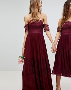 Премиум-платье макси с кружевными вставками ASOS Bridesmaid - Красный