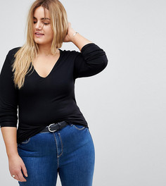 Топ с длинными рукавами и V-образным вырезом ASOS CURVE - Черный