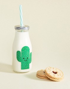 Молочная мини-бутылка с принтом улыбающегося кактуса и соломинкой Sass & Belle - Мульти
