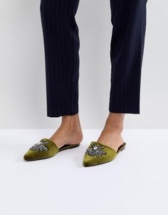Зеленые мюли с острым носком и отделкой Glamorous - Зеленый