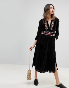 Платье миди с вышивкой Free People Flora - Черный