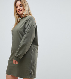 Трикотажное платье оверсайз с молниями ASOS CURVE - Зеленый