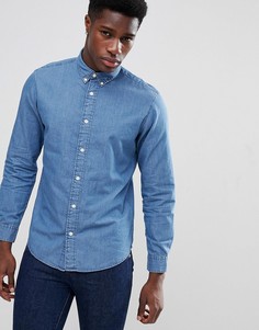 Приталенная джинсовая рубашка с воротником на пуговицах Selected Homme - Синий
