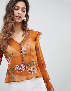 Блузка с пуговицами спереди и цветочным принтом Miss Selfridge - Мульти