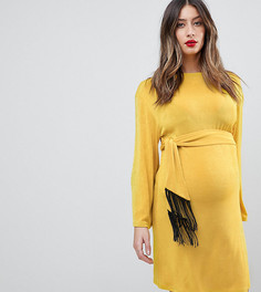 Платье мини с бахромой на поясе и широкими рукавами ASOS MATERNITY - Желтый