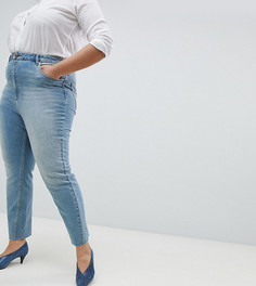 Выбеленные джинсы прямого кроя с завышенной талией и необработанным краем ASOS CURVE FARLEIGH - Синий