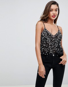 Топ на бретелях с отделкой пайетками ASOS - Черный