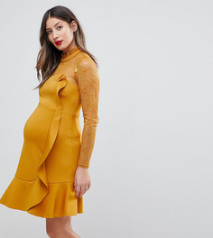 Свободное платье мини с кружевом и оборкой ASOS MATERNITY - Желтый