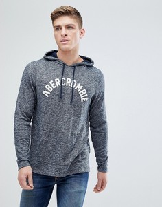 Худи темно-синего цвета с крупным бархатистым логотипом Abercrombie & Fitch - Темно-синий