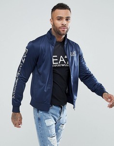 Темно-синяя куртка на молнии с логотипом на рукаве EA7 - Темно-синий