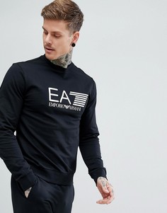Черный свитшот с круглым вырезом и крупным логотипом EA7 - Черный