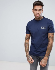 Темно-синяя футболка классического кроя с круглым вырезом и логотипом EA7 - Темно-синий