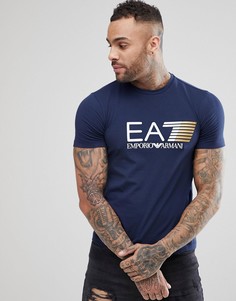 Темно-синяя эластичная футболка узкого кроя с крупным логотипом EA7 - Темно-синий