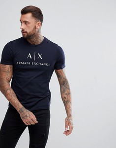 Темно-синяя узкая футболка с логотипом на груди Armani Exchange - Темно-синий