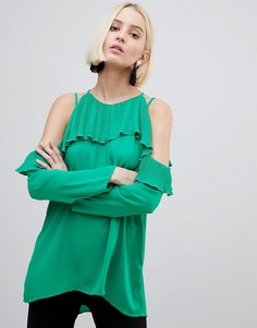 Блузка с открытыми плечами и оборками River Island - Зеленый