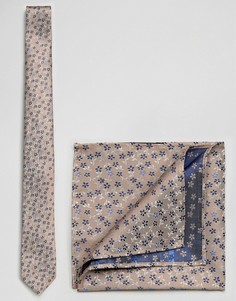 Комплект из галстука и платка для нагрудного кармана с цветочным принтом Burton Menswear - Кремовый