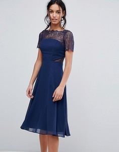 Платье миди с кружевными вставками ASOS - Темно-синий