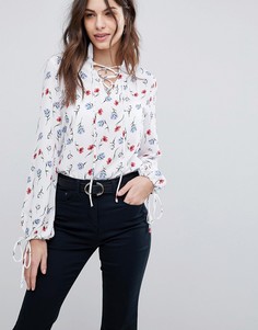 Блузка с завязкой и цветочным принтом Fashion Union - Белый