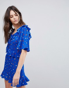 Платье мини с овальным вырезом и оборками Fashion Union - Синий