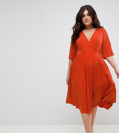 Платье-кимоно с плиссировкой ASOS CURVE - Оранжевый
