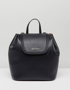 Кожаный рюкзак с золотистым логотипом Emporio Armani - Черный