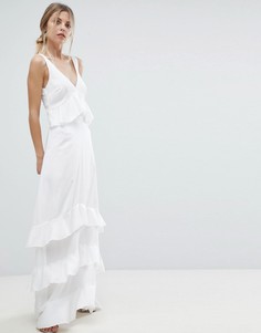 Платье макси с оборками и кружевными вставками Y.A.S - Белый