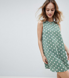 Свободное платье в горошек без рукавов с поясом Glamorous Petite - Зеленый