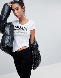 Футболка с овальным вырезом и зеркальным логотипом Armani Exchange - Белый