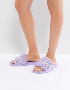 Меховые шлепанцы с заклепками Jeffrey Campbell - Фиолетовый