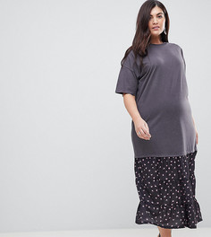 Платье-футболка макси со вставкой ASOS CURVE - Мульти