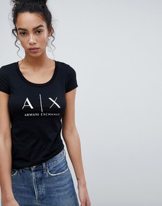 Футболка с овальным вырезом и логотипом Armani Exchange - Черный