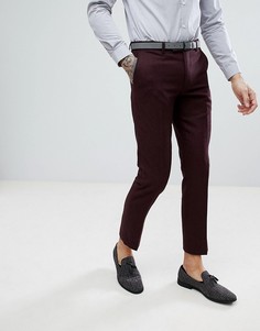 Бордовые фланелевые брюки слим с добавлением шерсти Harry Brown - Красный
