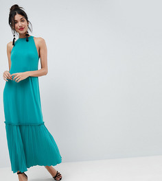 Платье макси с высоким воротом и плиссировкой на юбке ASOS TALL - Зеленый