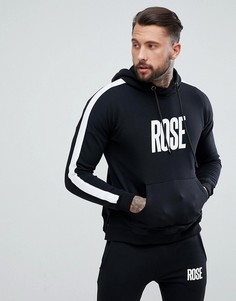Худи облегающего кроя с логотипом и полосками на рукавах Rose London - Черный