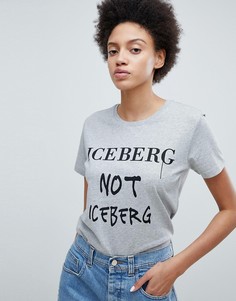 Футболка бойфренда с надписью Not Iceberg и логотипом Iceberg - Серый