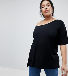 Футболка в рубчик с открытыми плечами ASOS CURVE - Черный