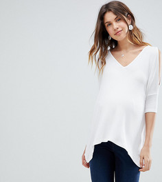 Кроп-топ в стиле oversize с открытыми плечами и асимметричным краем ASOS MATERNITY - Белый