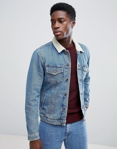 Джинсовая куртка с воротником из искусственного меха Jack & Jones - Синий