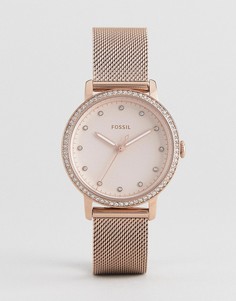 Розово-золотистые часы 34 мм с сетчатым браслетом Fossil ES4364 Neely - Золотой
