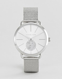Серебристые часы с сетчатым браслетом Michael Kors MK3843 Portia - 37 мм - Серебряный