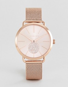 Розово-золотистые часы 37 мм с сетчатым браслетом Michael Kors MK3845 Portia - Золотой