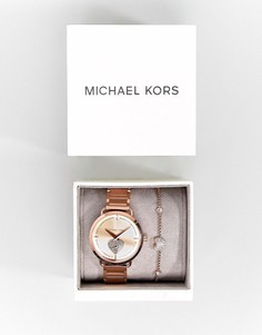 Подарочный набор из розово-золотистых часов и браслета Michael Kors MK3827 Portia - Золотой