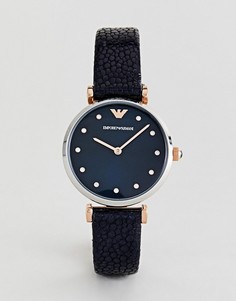 Темно-синие часы с кожаным ремешком Emporio Armani AR1989 - Темно-синий