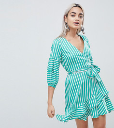 Платье мини в полоску с запахом River Island Petite - Зеленый