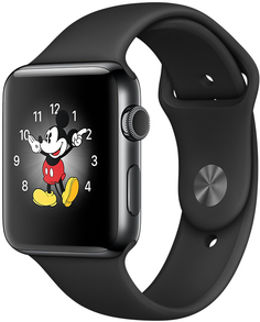 Умные часы Apple Watch Series 2, 38 мм, корпус из нержавеющей стали цвета «черный космос», спортивный ремешок черного цвета