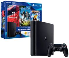 Игровая приставка Sony PlayStation 4 Slim 500GB + Driveclub + Horizon Zero Dawn + Ratchet &amp; Clank + PS Plus 3 месяца (черный)