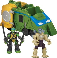 Игровой набор Turtles Черепашки-Ниндзя Микро боевой локомотив с фигурками Лео и Шредера