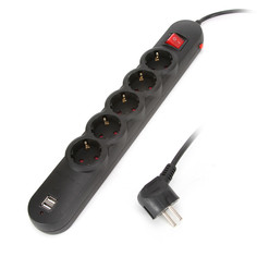 Удлинитель SUPRA 5 Sockets 1.8m Black SF-5-ESC-USB-1.8M