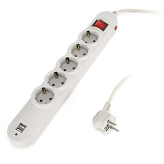 Удлинитель SUPRA 5 Sockets 1.8m Light Grey SF-5-ESC-USB-1.8M