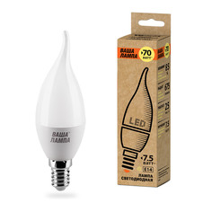 Лампочка Wolta LED C37/7.5W/3000K/E14 25YCD7.5E14-P
